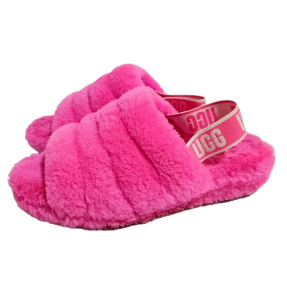 UGG Womens Fluff Yeah Slide Slippers Sz 10/41 Hot Pink Sheepskin Sandals 1095119 - Picture 1 of 6